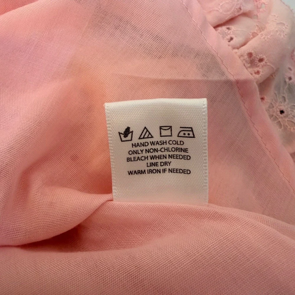 STatement Pink Eyelet Tiered Mini Skirt Smocked Waist Lace Trim PW2005384 Size M